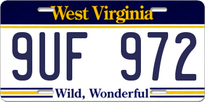 WV license plate 9UF972