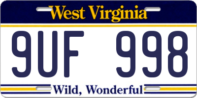 WV license plate 9UF998