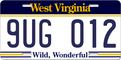 WV license plate 9UG012