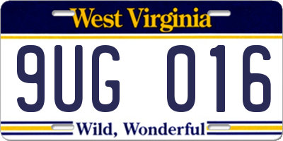 WV license plate 9UG016