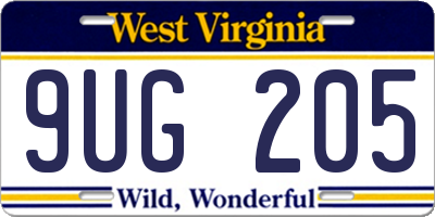 WV license plate 9UG205