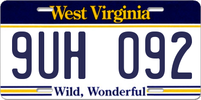 WV license plate 9UH092