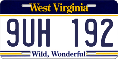 WV license plate 9UH192