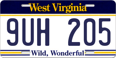 WV license plate 9UH205