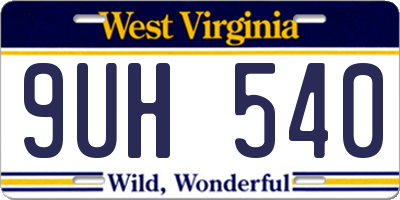 WV license plate 9UH540