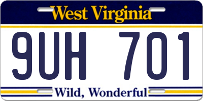 WV license plate 9UH701