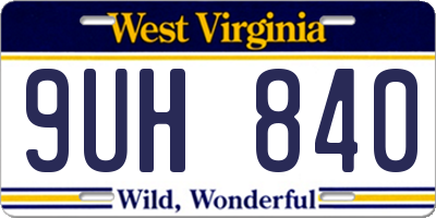 WV license plate 9UH840