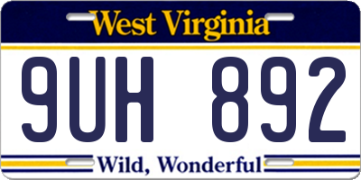 WV license plate 9UH892