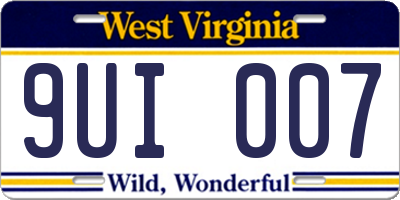 WV license plate 9UI007