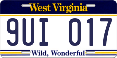 WV license plate 9UI017
