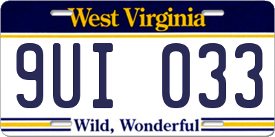 WV license plate 9UI033