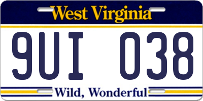 WV license plate 9UI038