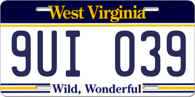 WV license plate 9UI039