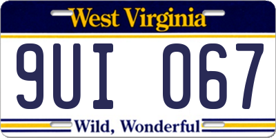 WV license plate 9UI067