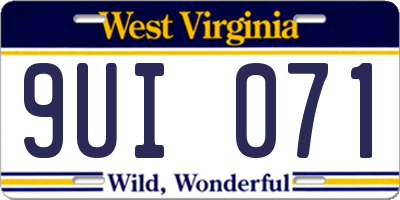 WV license plate 9UI071