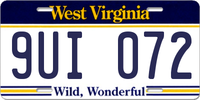 WV license plate 9UI072