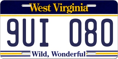 WV license plate 9UI080