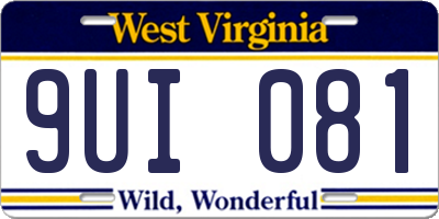 WV license plate 9UI081