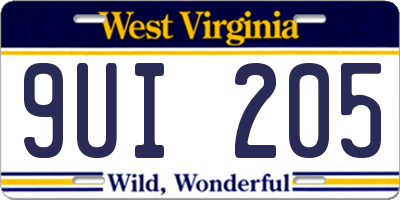 WV license plate 9UI205