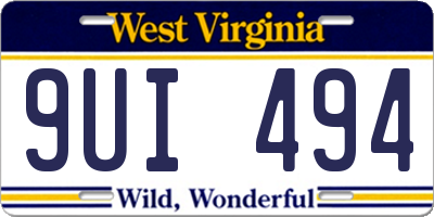 WV license plate 9UI494