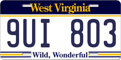 WV license plate 9UI803