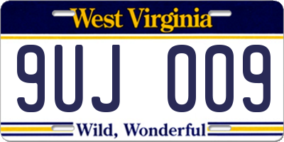 WV license plate 9UJ009