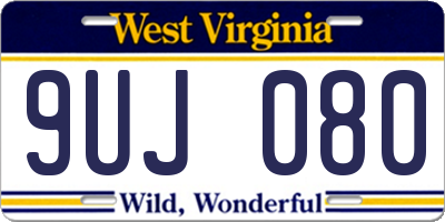 WV license plate 9UJ080