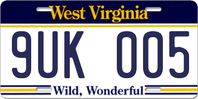 WV license plate 9UK005