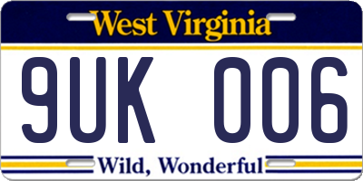 WV license plate 9UK006