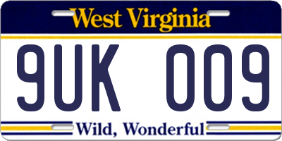 WV license plate 9UK009