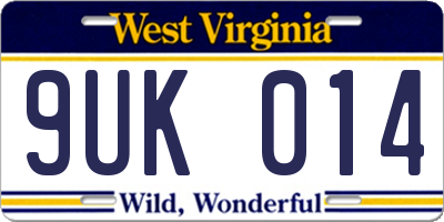 WV license plate 9UK014