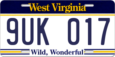 WV license plate 9UK017