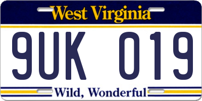 WV license plate 9UK019