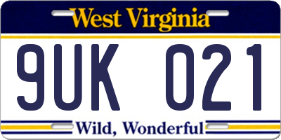 WV license plate 9UK021