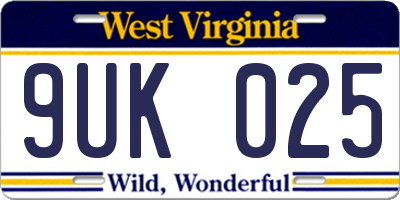 WV license plate 9UK025
