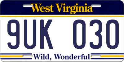 WV license plate 9UK030