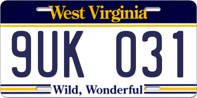 WV license plate 9UK031