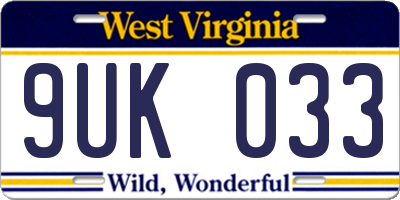 WV license plate 9UK033