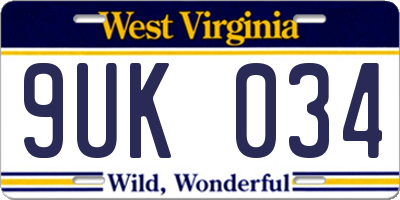 WV license plate 9UK034