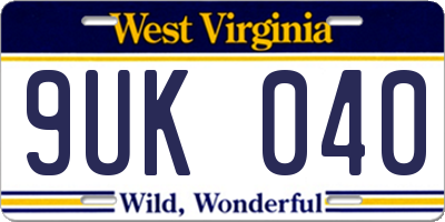 WV license plate 9UK040
