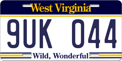 WV license plate 9UK044