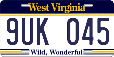 WV license plate 9UK045