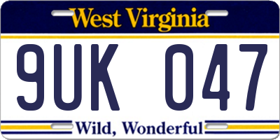 WV license plate 9UK047
