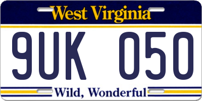 WV license plate 9UK050