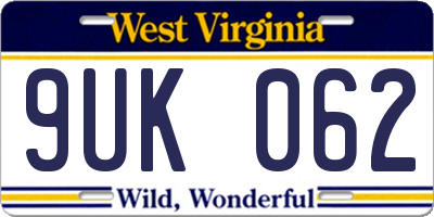 WV license plate 9UK062