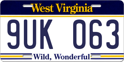 WV license plate 9UK063