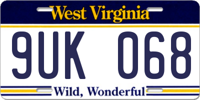 WV license plate 9UK068