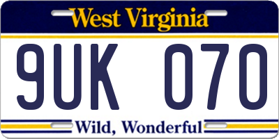 WV license plate 9UK070
