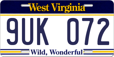 WV license plate 9UK072