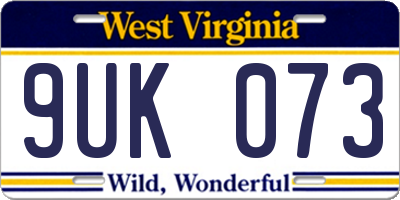 WV license plate 9UK073